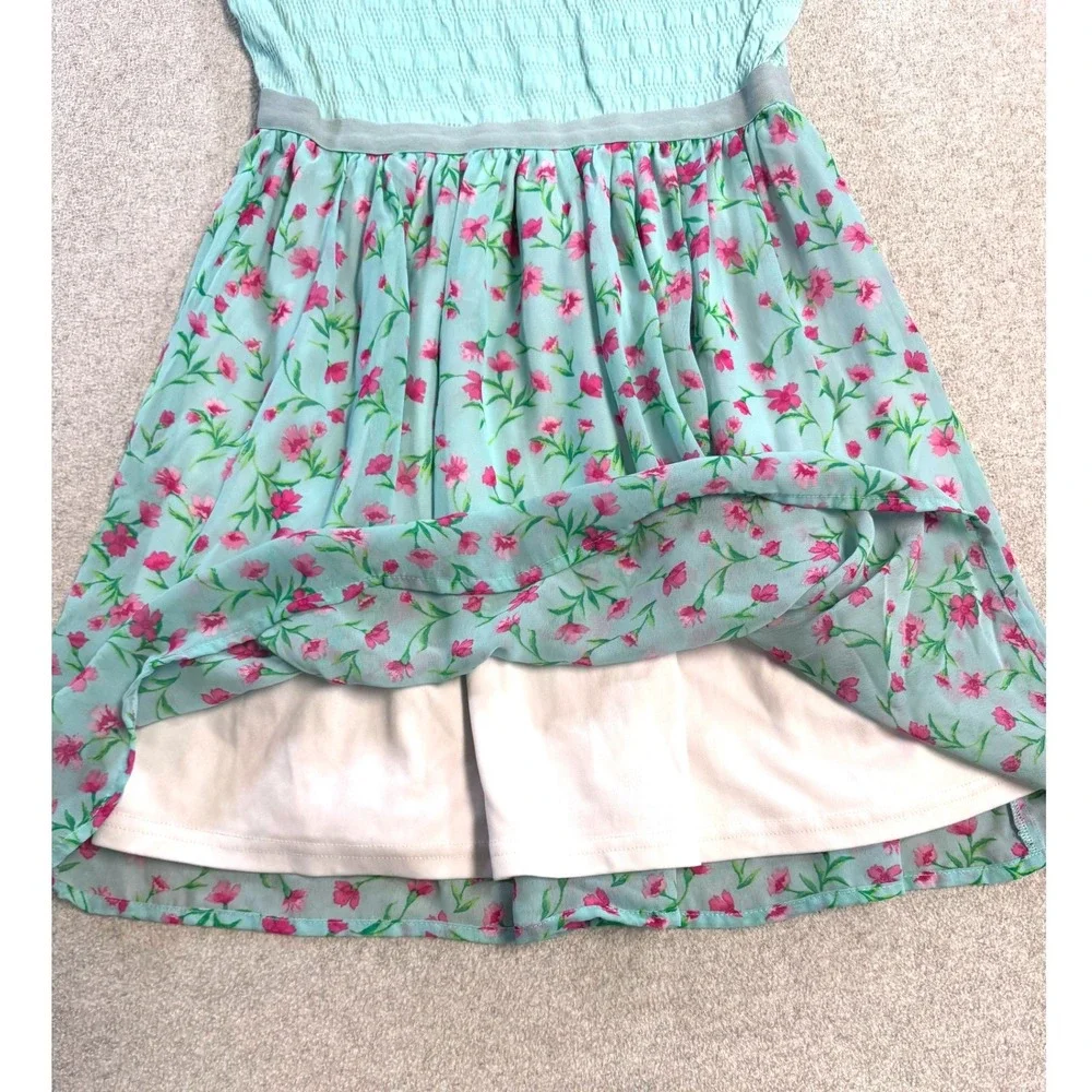 Girls Childrens Place Floral Dress Size L Green Pink Flutter Sleeve‎ Twirl Party